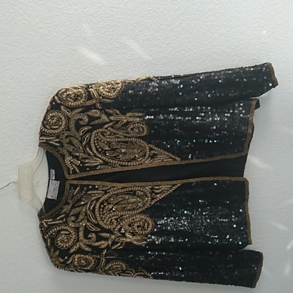 Rina Z. 100 % Pure silk Sequined  and baby and pearl beads XL Jacket.
